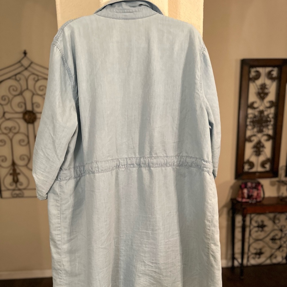Light wash midi length jean jacket